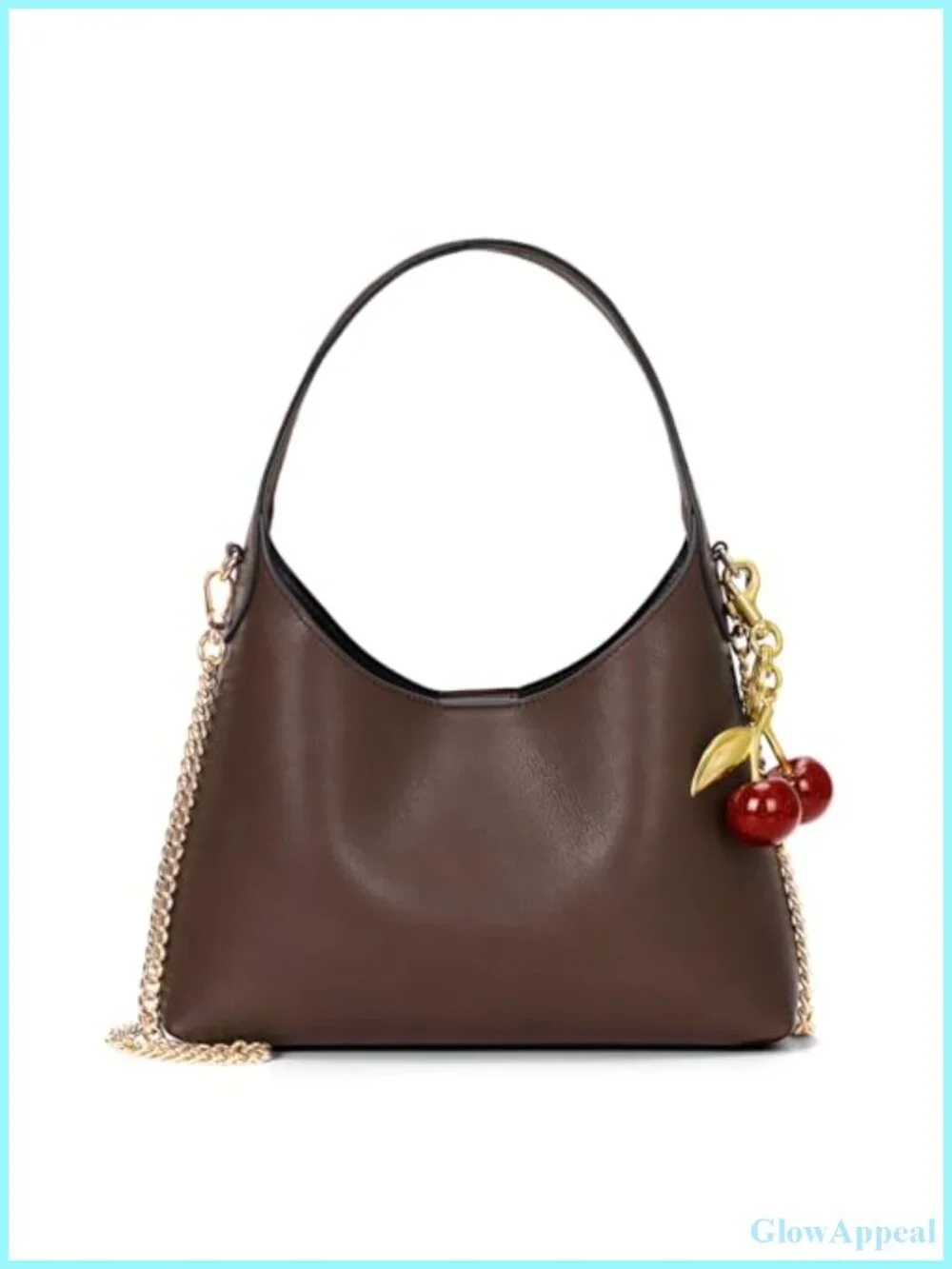 Small Hobo Bag for Women Faux Leather Chain Shoulder Purse Cherry Tote Handbag